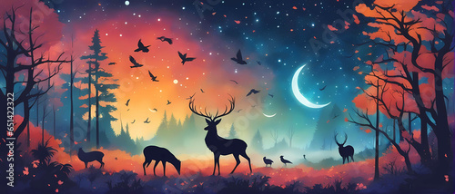 Silhouette of animals in the forest