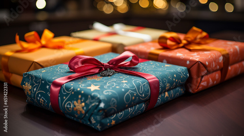 Bundle of wrapped Christmas gifts © Caseyjadew