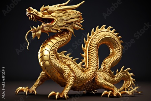 Chinese dragon full body made of gold represents prosperity and good fortune