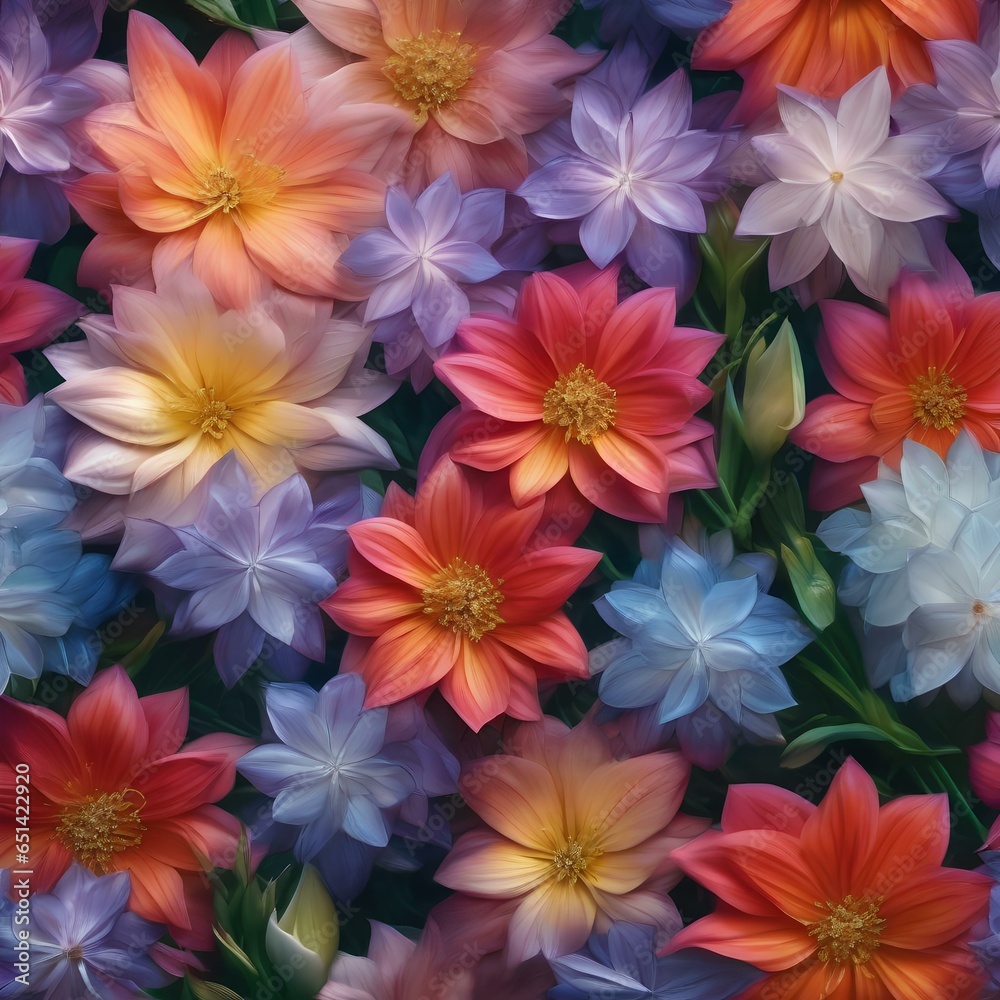 Fototapeta premium A garden of crystal-clear, diamond-shaped flowers that refract sunlight into a dazzling tapestry of colors2