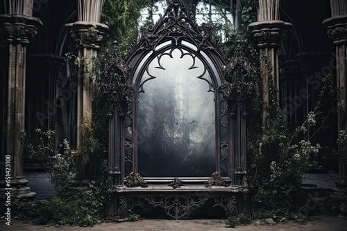 Gothic stye frame mock up, spooky setting and decor, dark photo