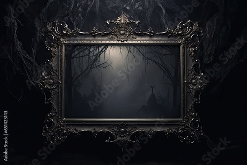 Gothic stye frame mock up, spooky setting and decor, dark