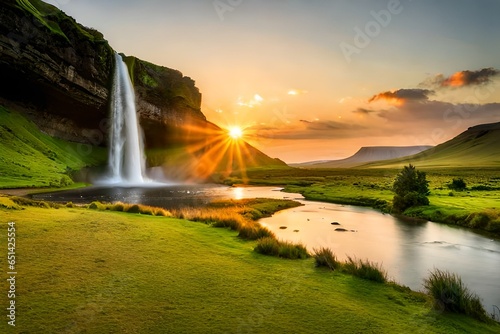 sunrise over the lake in mountains