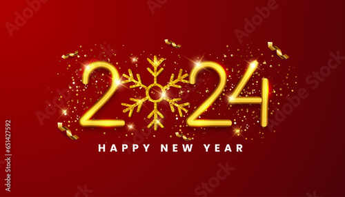 2024 happy new year golden text illustration. New year greeting card template
