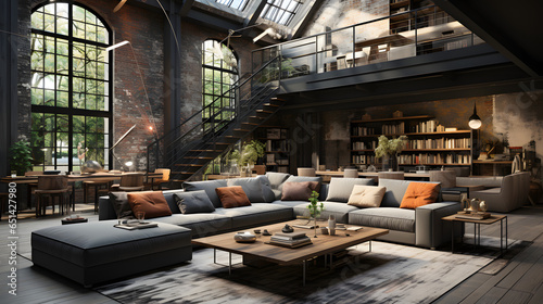  Loft interior design of modern living room