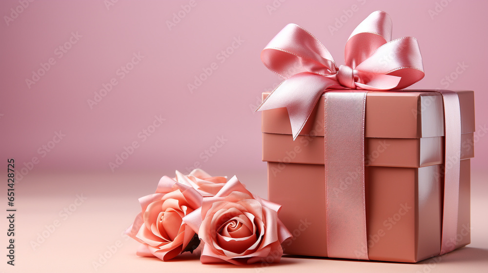A lovely pink gift box on simple pink background