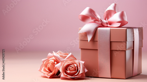 A lovely pink gift box on simple pink background