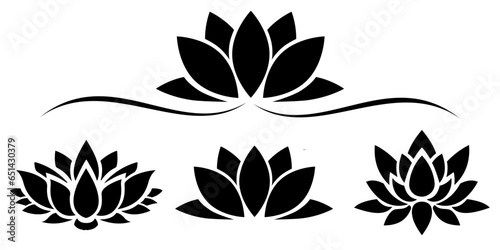 set of black and white lotus flowers