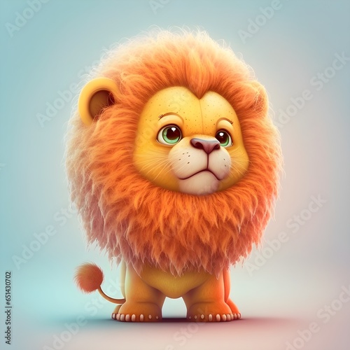 A cute fluffy happy cartoon lion character illustration full body shot perfect features kawaii chibi hyper detailed whimsical realistic hyper beautiful colours 