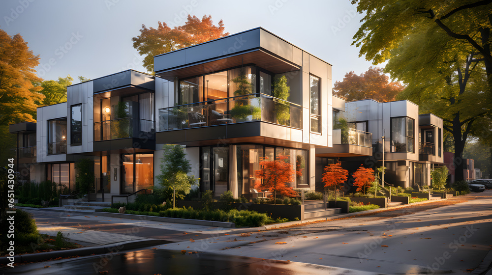 Modern modular private townhouses. Residential architecture exterior