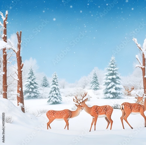 christmas, winter, deer, snow, reindeer, vector, animal, illustration, holiday, snowflake, xmas,  © Muzamil