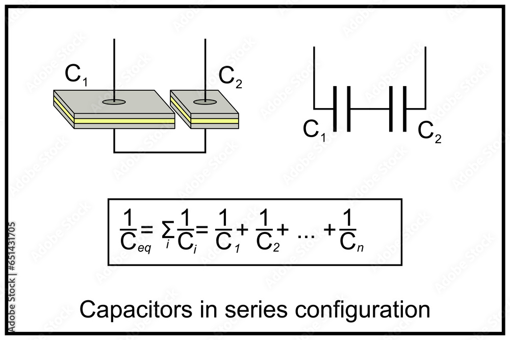 Capacitors in series configuration. Total value for capacitors in