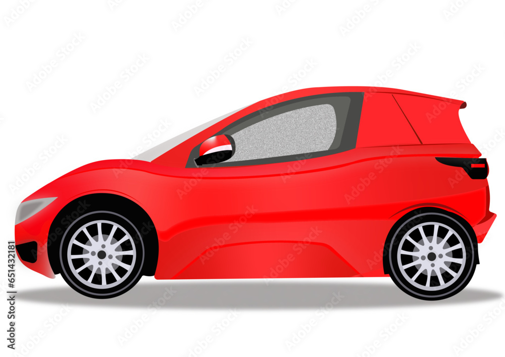 Vector illustration of red color mini car on pink color background.

