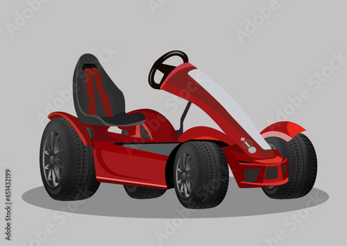 Flat vector illustration of red color Go Kart on grey background.
