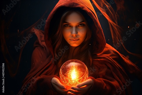 Fortune teller woman with a magical crystal ball photo