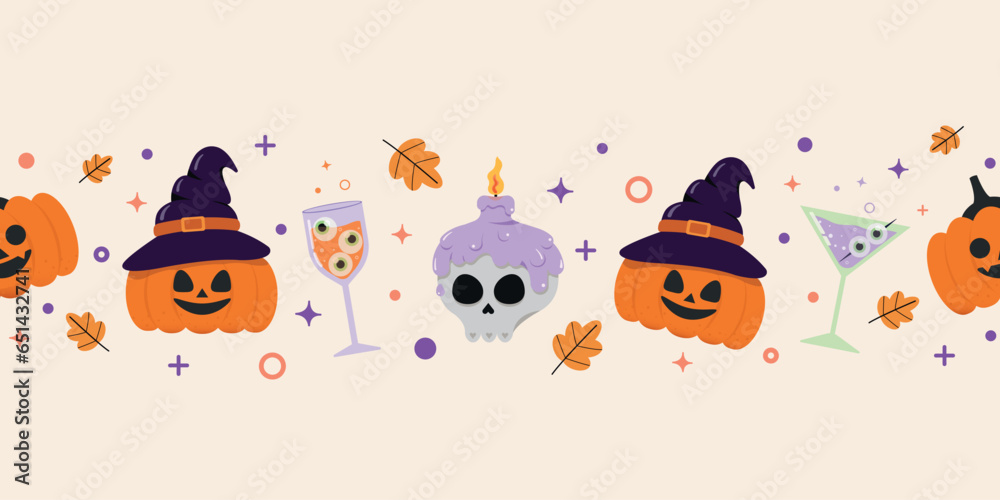 Fototapeta premium Happy Halloween pattern design. Party Halloween cute style background.