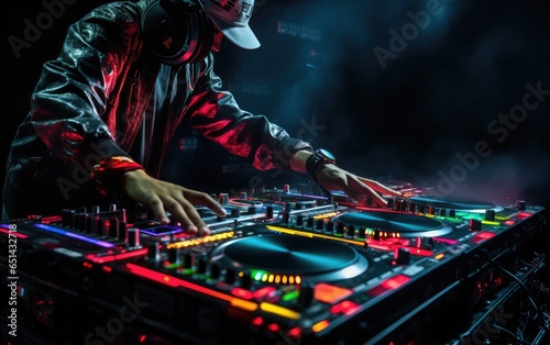DJ mixer on the table backg...