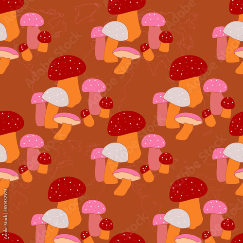  Mushrooms.Pattern.Image на белом и цветном background.Vector.Seamless pattern.