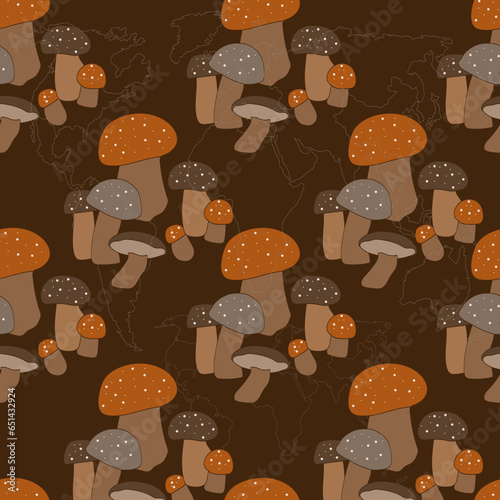  Mushrooms.Pattern.Image на белом и цветном background.Vector.Seamless pattern.