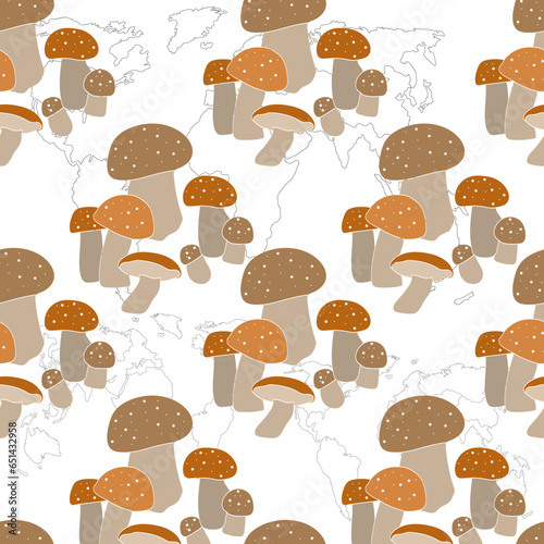  Mushrooms.Pattern.Image на белом и цветном background.Vector.Seamless pattern.