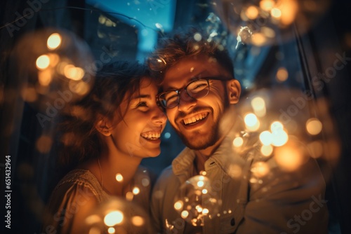 Candid portrait photography of a couple in love with creative lighting effects