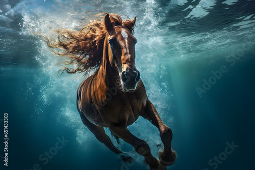 caballo nadando bajo el agua