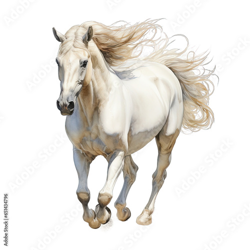 Running horse watercolor clipart on transparent background. Generative AI illustration