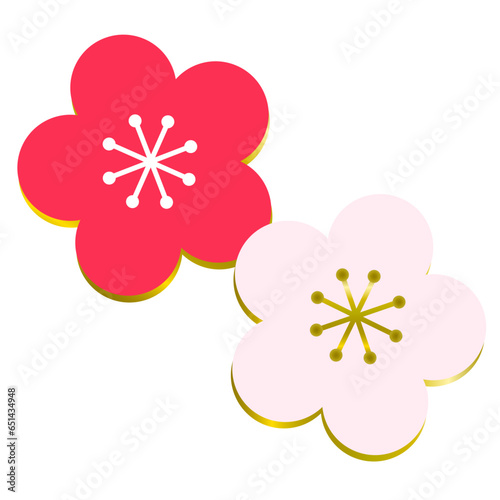 紅白の梅の花のイラスト。