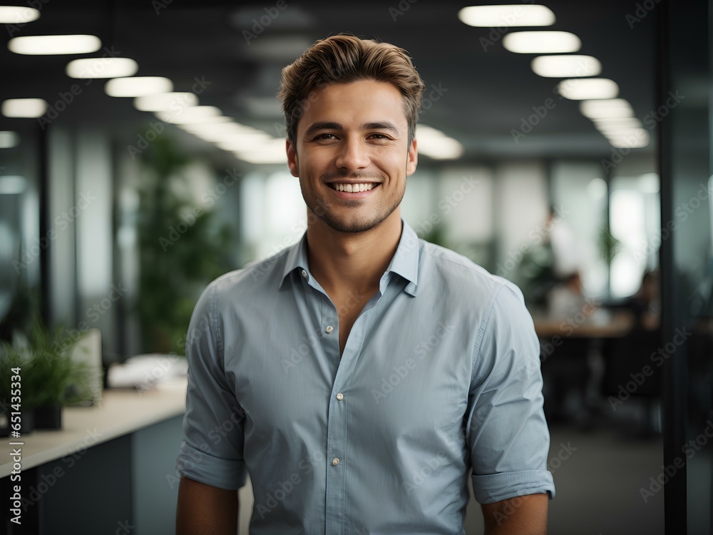 Obraz premium portrait of a young smart man smiling at office