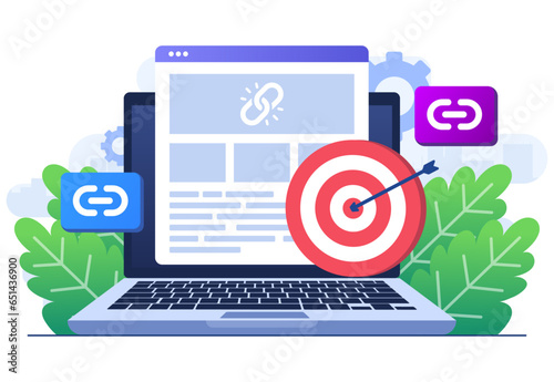 Link management concept flat illustration vector template for website banner, landing page infographic, mobile app, Search engine optimization