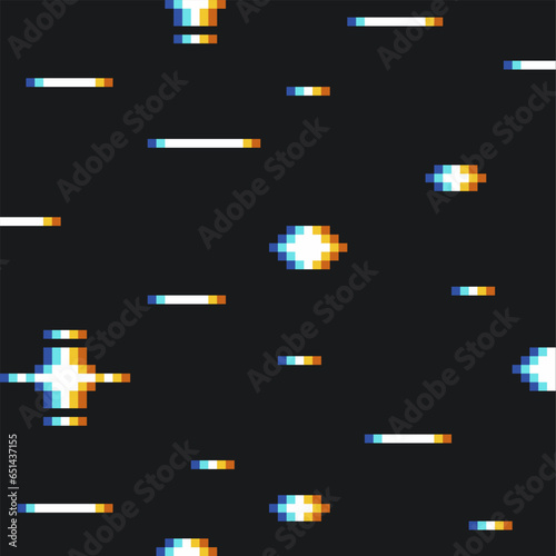 Pixel art retro style of space from long shot background, dreamy color leak