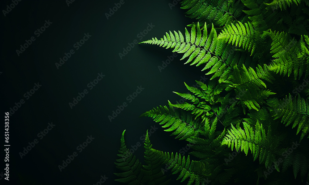 Green Fern On A Dark Background. Minimal Nature Wallpaper