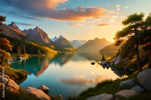 breathtaking shot of beautiful stones under turquoise water of a lake and hills in the background