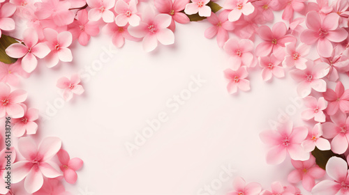 Spring pink flowers holiday frame with copy space