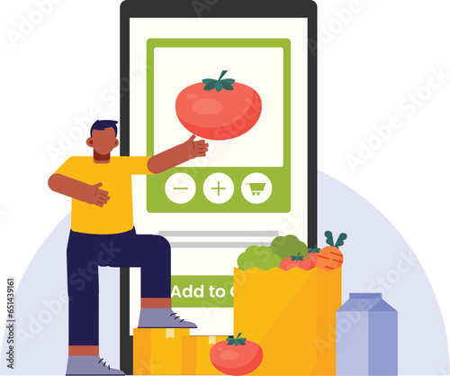 Man Order and Shopping Groceries Online from Online Grocery Shop with Home Delivery Service