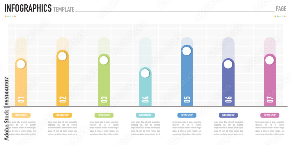 Vetor de Rectangular bar infographic template or element with 7 step ...