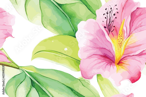 Vector abstract, art, backdrop, background, Christmas seamless pattern with Watercolor painting green leaves and lisianthus flower arrangement and berries. Hand drawn.