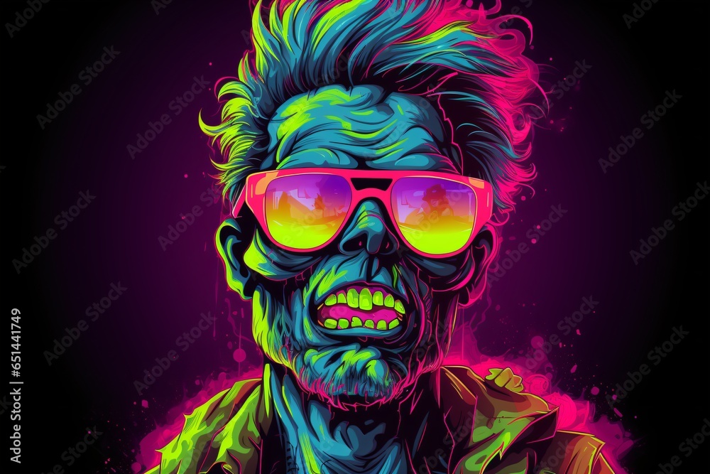 A neon zombie vector wearing sunglasses