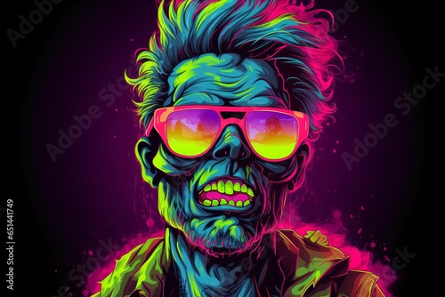 A neon zombie vector wearing sunglasses