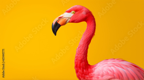 Yellow flamingo on pink background