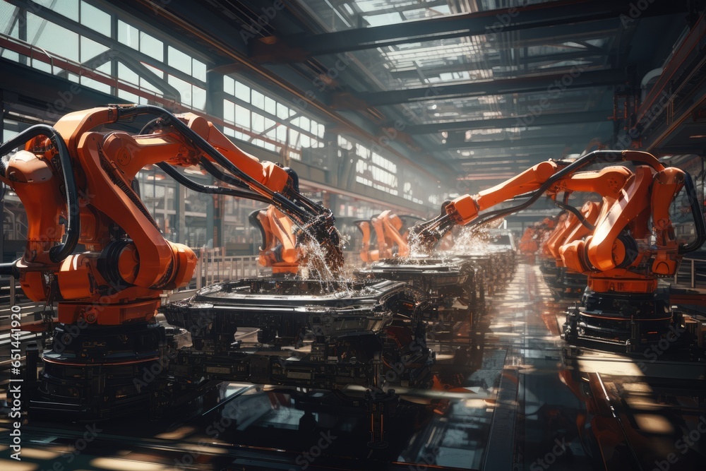 Smart factory solutions, boosting efficiency and productivity in industry 4.0, artificial intelligence in automotive design, revolution in vehicle technology, innovative high-tech, Generative AI. Smart factory solutions, boosting efficiency and productivity in industry 4.0, artificial intelligence in automotive design, revolution in vehicle technology, innovative high-tech, Generative AI.