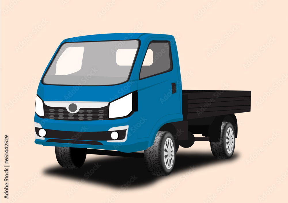 Vector illustration of open body blue color three wheeler cargo used for commercial loading purpose.
