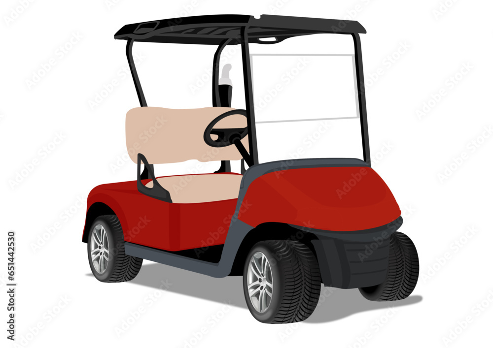 Vector illustration of side view of red color Golf cart.
