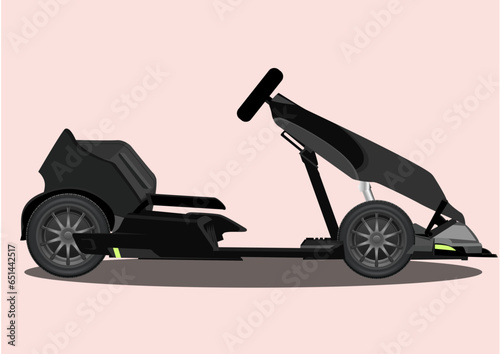 Flat vector illustration of black color Go Kart on light pink color background.
