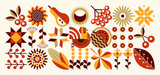 Ukrainian autumn illustration. Minimal geometric floral pattern. Scandinavian style. A set of mosaic shapes. Concept of eco agriculture.