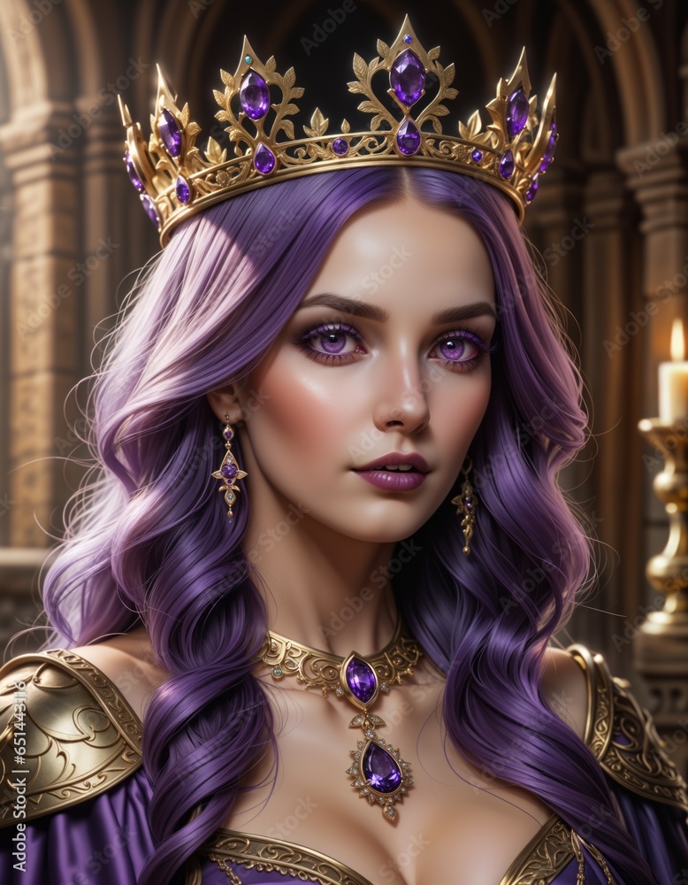 Fototapeta premium Fantasy queen with violet eyes and hair