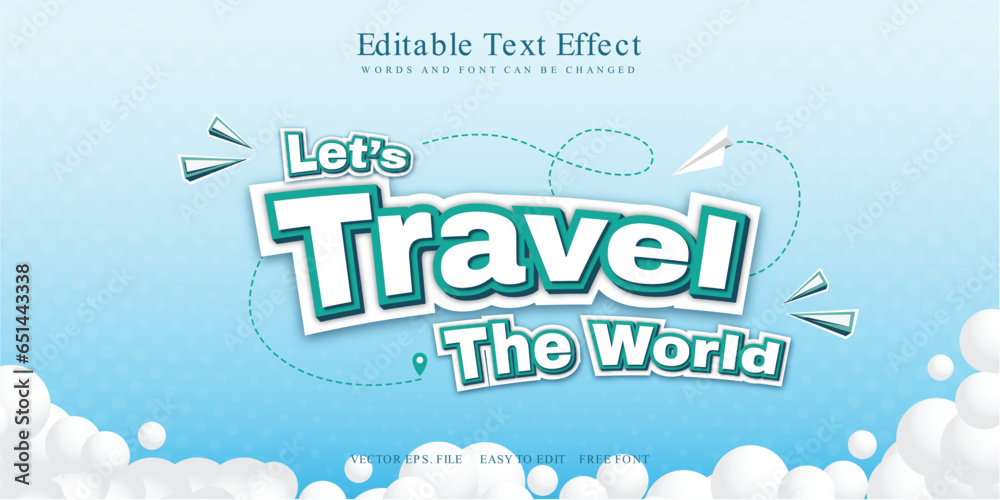 Text effect Travel a world of white clouds and paper airplanes Stock ...