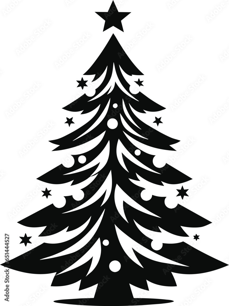 Christmas tree silhouette, black and white, theme 1 - eps10 vector illustration