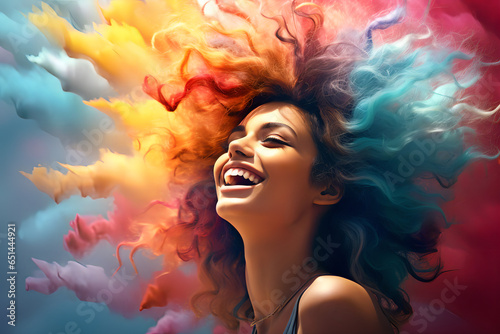 Joyful screaming female model  colorful hair  posing   - The Rainbow Powder Series