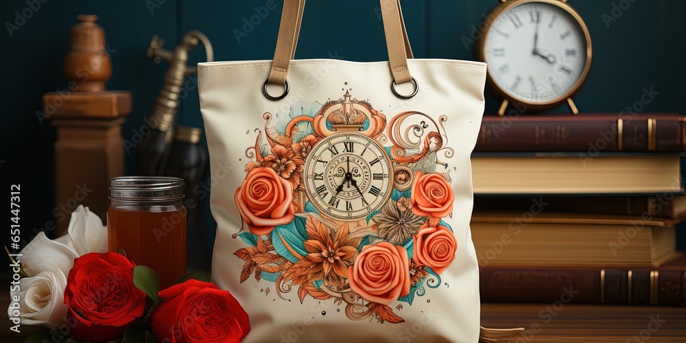 Fototapeta premium Floral bag design featuring a mockup of the logo on the bag.